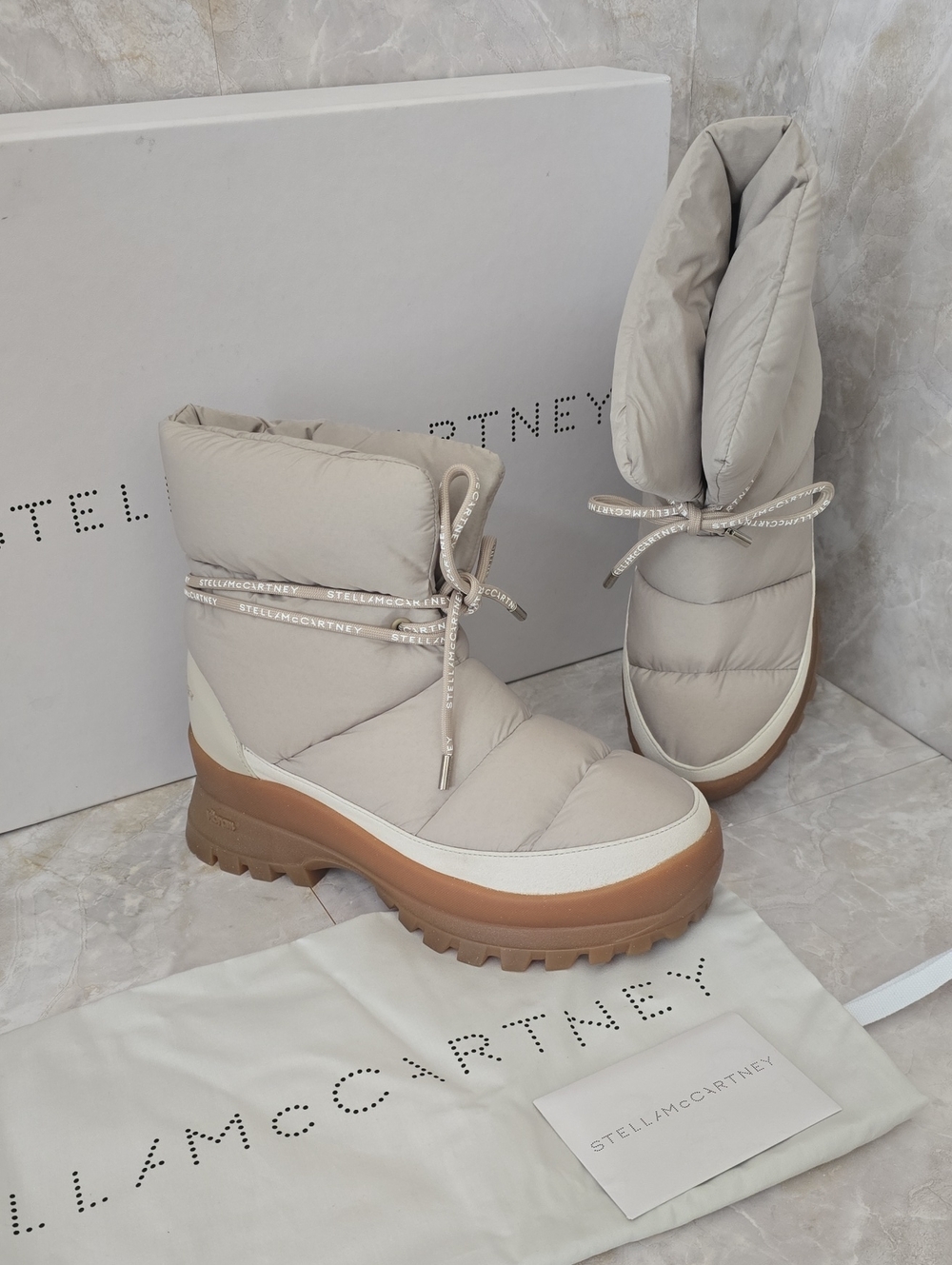 Stella McCartney Trace Padded Ankle Boots Beige NIB Sz 39 (US 9)